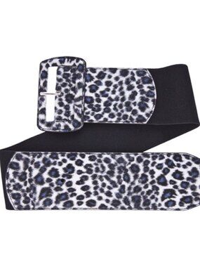 Gray Leopard Print Stretchy Women's Cinch Belt Retro Punk Cute Furry Apparel NWT